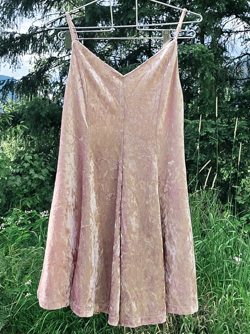 Forever 21 Pastel Blush Pink Crushed Velvet Mini Flare Dress